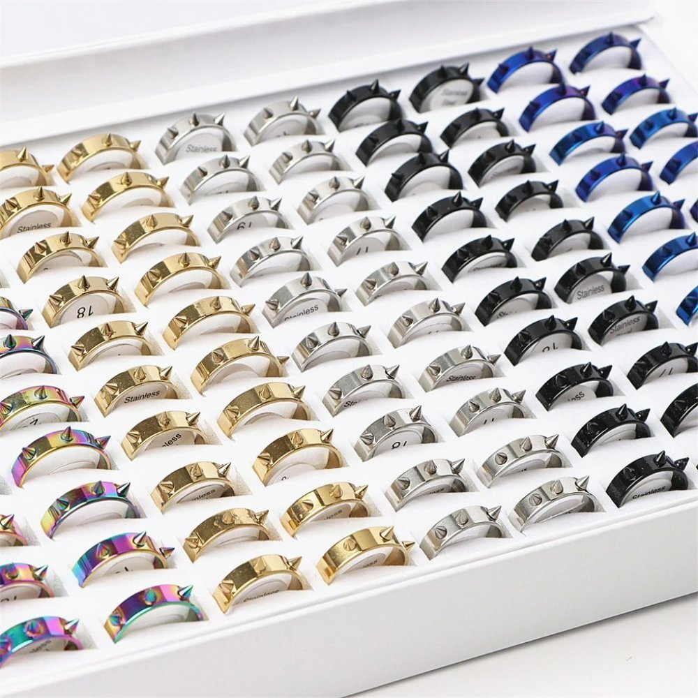 Multicolor Spike Stainless Steel Rings - Picture 6 of 7
